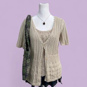 vintage 90s cream crochet better boho granola cottagecore short sleeve cardigan